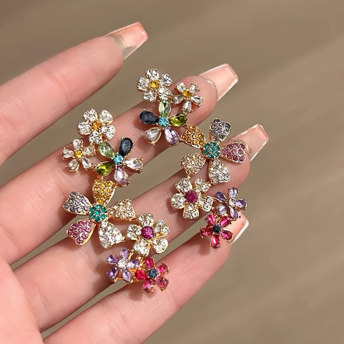 Exaggerated Colorful Flower Glass Inlay Ear Cuff Earrings ✨