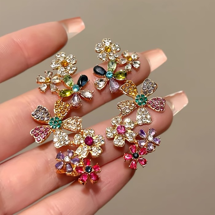 Exaggerated Colorful Flower Glass Inlay Ear Cuff Earrings ✨