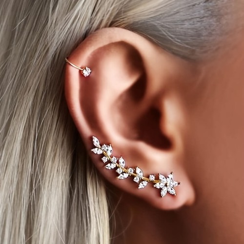 Glass Rhinestone Leaf Earrings with Rose Pendant, Stud Style Fashion Jewelry for Women