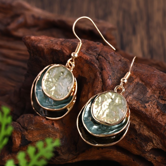Round Zinc Alloy Set CRING COCO Bohemian 3-Layer Round Zinc Alloy Enamel Jewelry Set - Elegant Women'S Gift for Valentine'S Day, Parties & Holidays, Includes Necklace and Earrings, Party Jewelry|Bohemian Style|Zinc Alloy Jewelry
