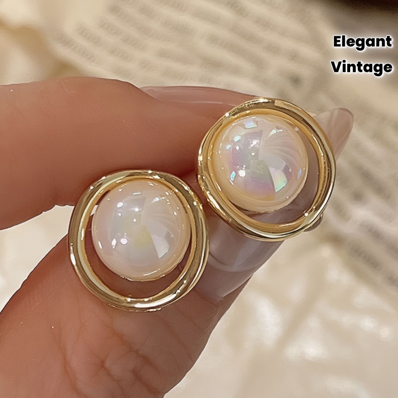 Elegant Mermaid-Inspired Geometric Stud Earrings with Faux Pearl Accents - Stainless Steel Posts, Alloy, Perfect for Everyday & Special Occasions, Mermaid Earrings