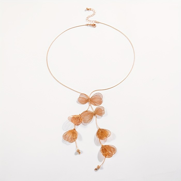 1pc Elegant Metal Petal Tassel Pendant Necklace | Suitable for Women'S Party, Wedding Gifts, All Seasons