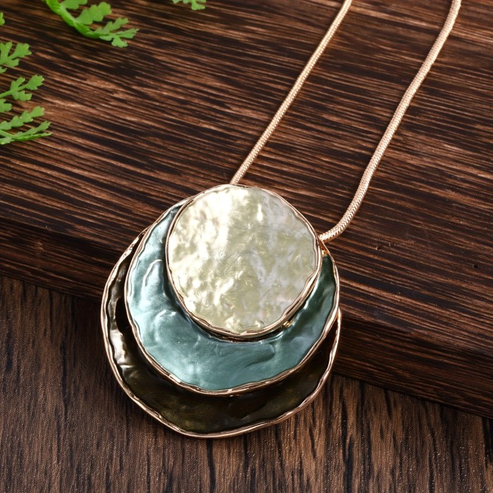 Round Zinc Alloy Set CRING COCO Bohemian 3-Layer Round Zinc Alloy Enamel Jewelry Set - Elegant Women'S Gift for Valentine'S Day, Parties & Holidays, Includes Necklace and Earrings, Party Jewelry|Bohemian Style|Zinc Alloy Jewelry