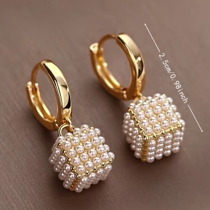 Elegant Gold & Pearl Cubic Zirconia Pendant Earrings ✨