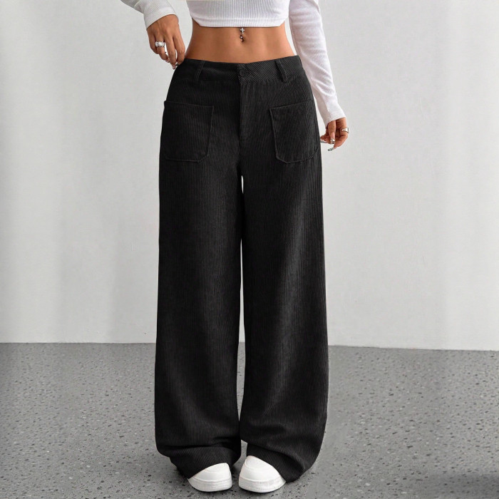 Solid Color Corduroy Wide Leg Pants – Autumn Baggy Trousers ✨