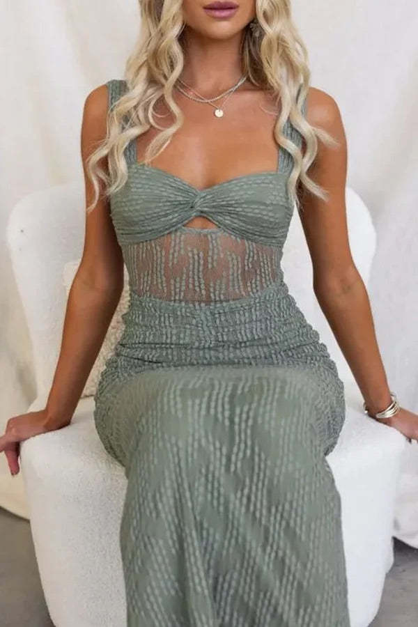 Women’s Mesh Long Dress with Pleated Details ✨