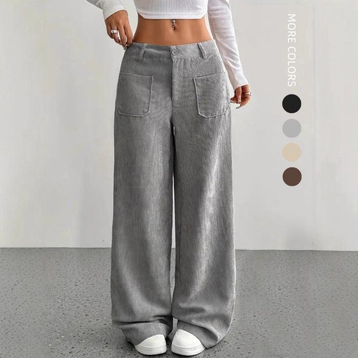 Solid Color Corduroy Wide Leg Pants – Autumn Baggy Trousers ✨