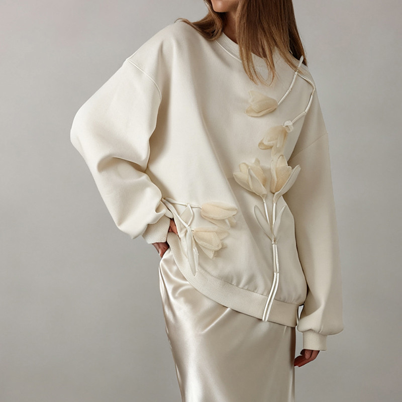 High-End 3D Embroidered Solid Color Pullover Sweatshirt ✨