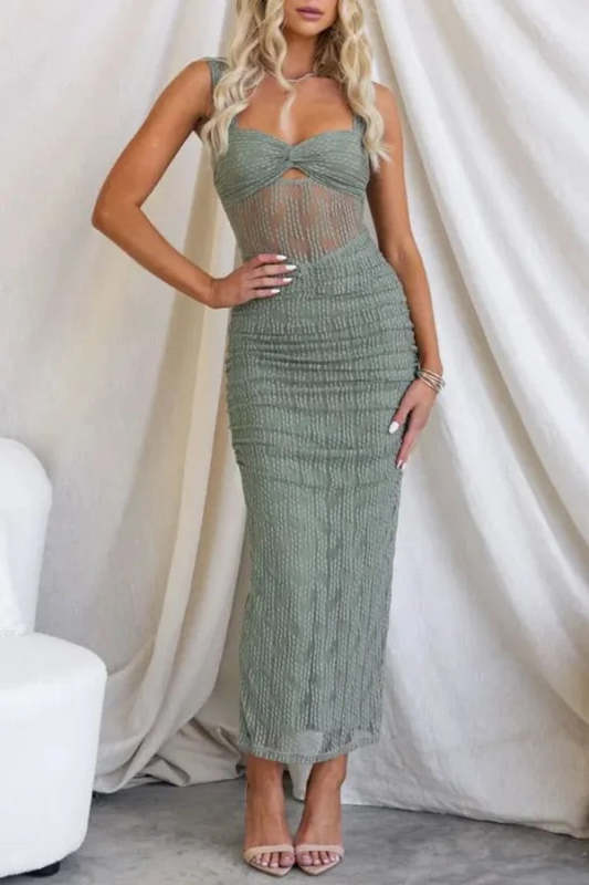 Women’s Mesh Long Dress with Pleated Details ✨