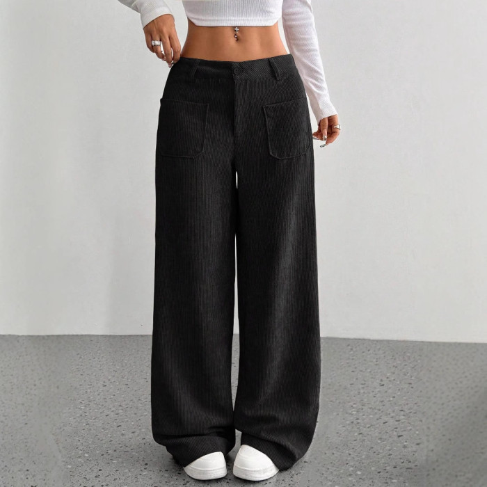 Solid Color Corduroy Wide Leg Pants – Autumn Baggy Trousers ✨