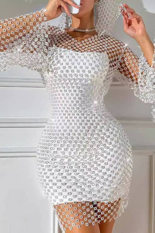 Glamorous Sequined Mesh Hooded Bodycon Dress ✨