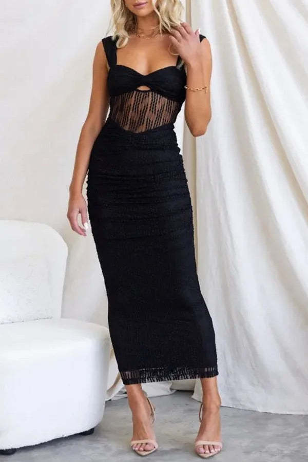 Women’s Mesh Long Dress with Pleated Details ✨