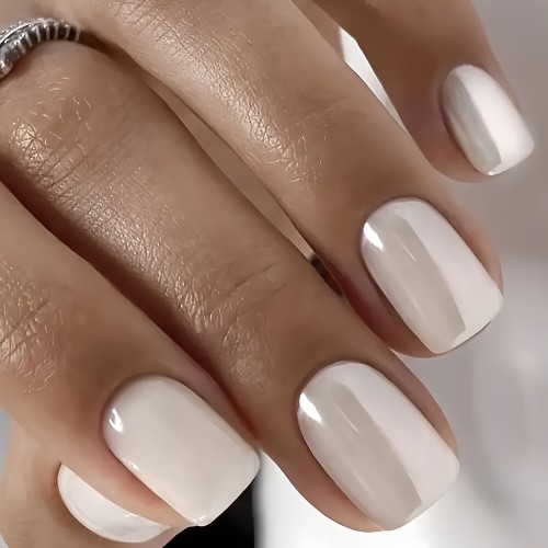 Pure White Shiny Medium Square Press On Nails ✨