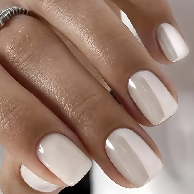 Pure White Shiny Medium Square Press On Nails ✨