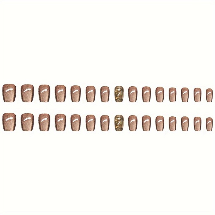 Brown Cat’s Eye Rhinestone Extra-Short Press On Nails ✨