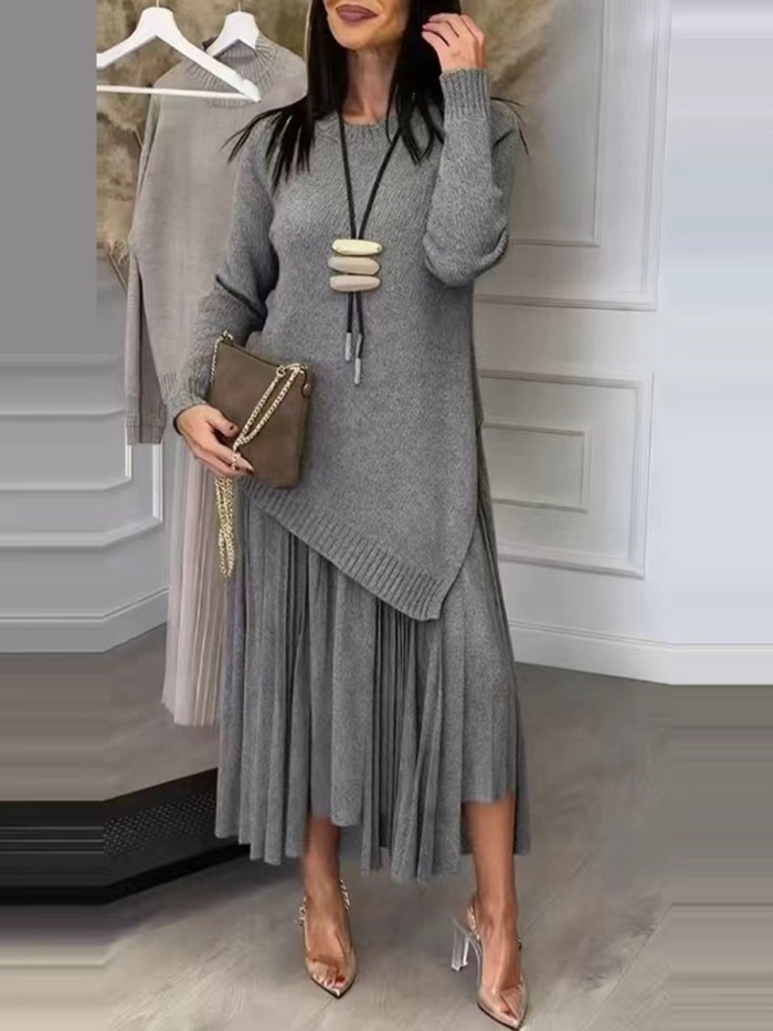 Autumn Irregular Sweater + Pleated Skirt 2-Piece Set ✨