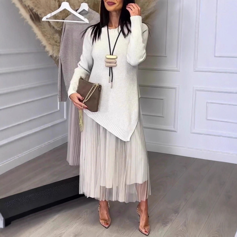 Autumn Irregular Sweater + Pleated Skirt 2-Piece Set ✨