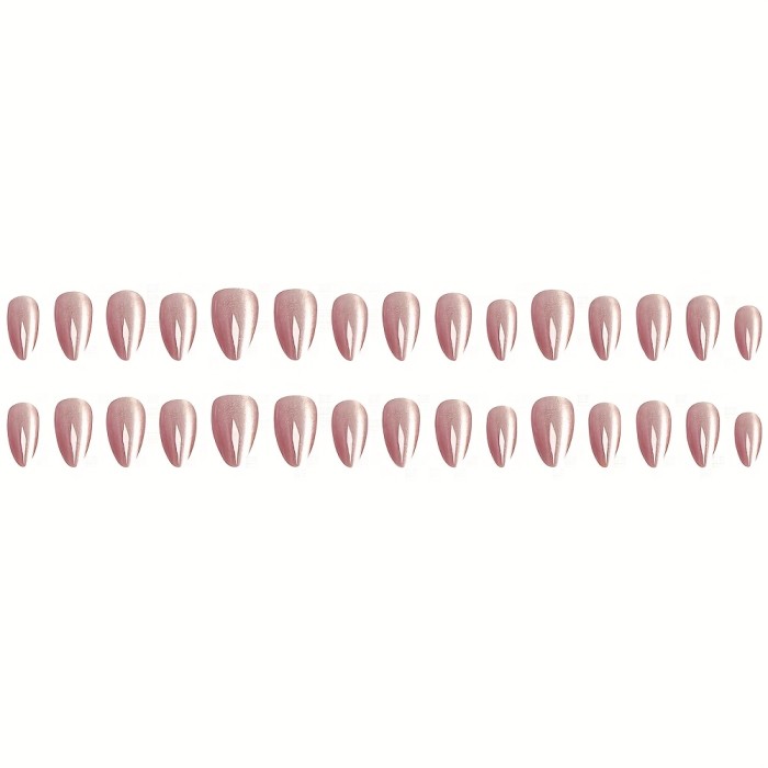 Shiny Pink Gradient Cat Eye Short Almond Press On Nails ✨