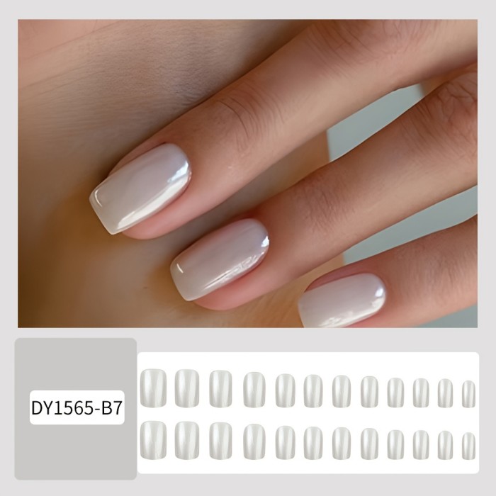 Pure White Shiny Medium Square Press On Nails ✨