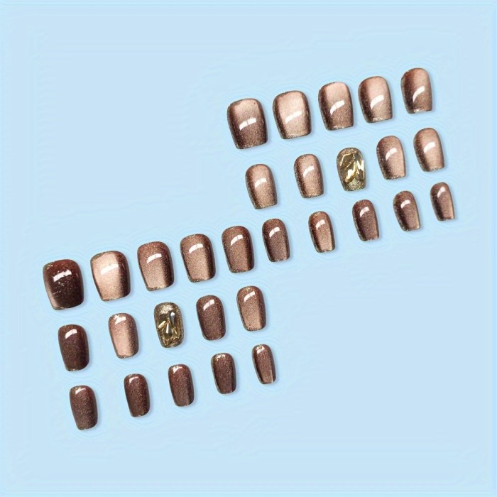 Brown Cat’s Eye Rhinestone Extra-Short Press On Nails ✨