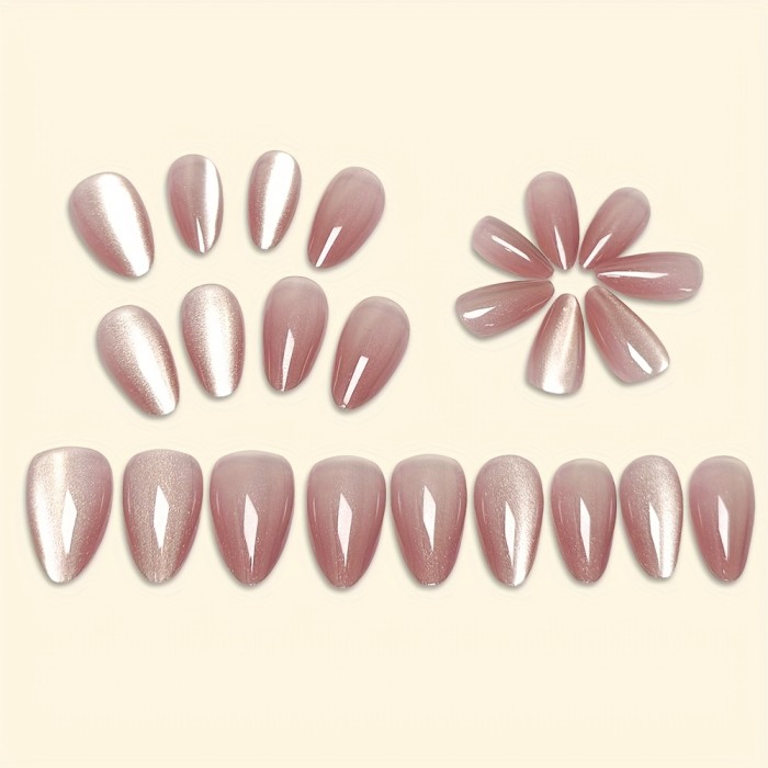 Shiny Pink Gradient Cat Eye Short Almond Press On Nails ✨