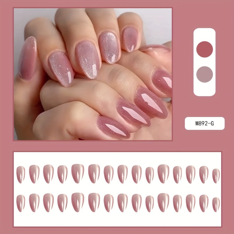 Shiny Pink Gradient Cat Eye Short Almond Press On Nails ✨