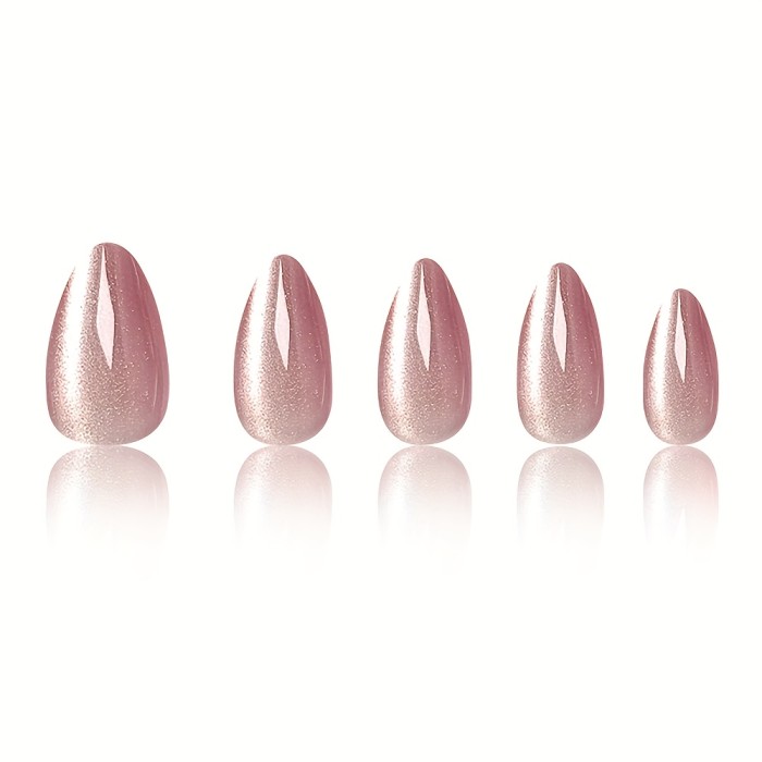 Shiny Pink Gradient Cat Eye Short Almond Press On Nails ✨