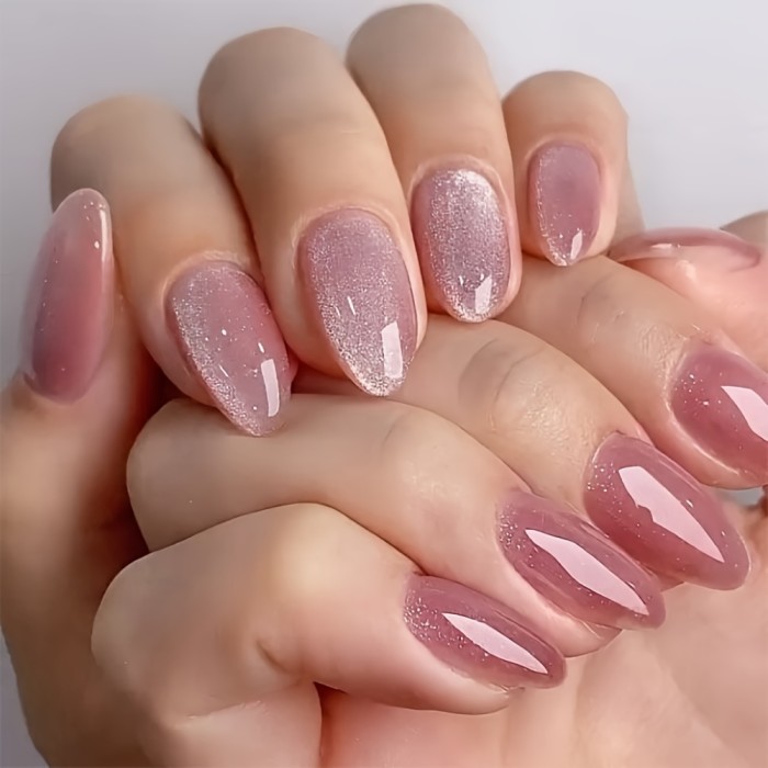 Shiny Pink Gradient Cat Eye Short Almond Press On Nails ✨
