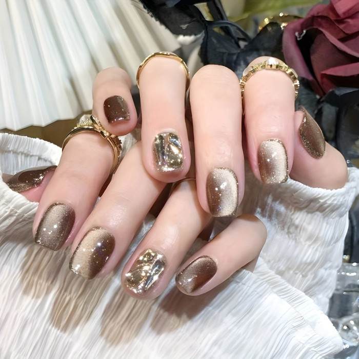Brown Cat’s Eye Rhinestone Extra-Short Press On Nails ✨