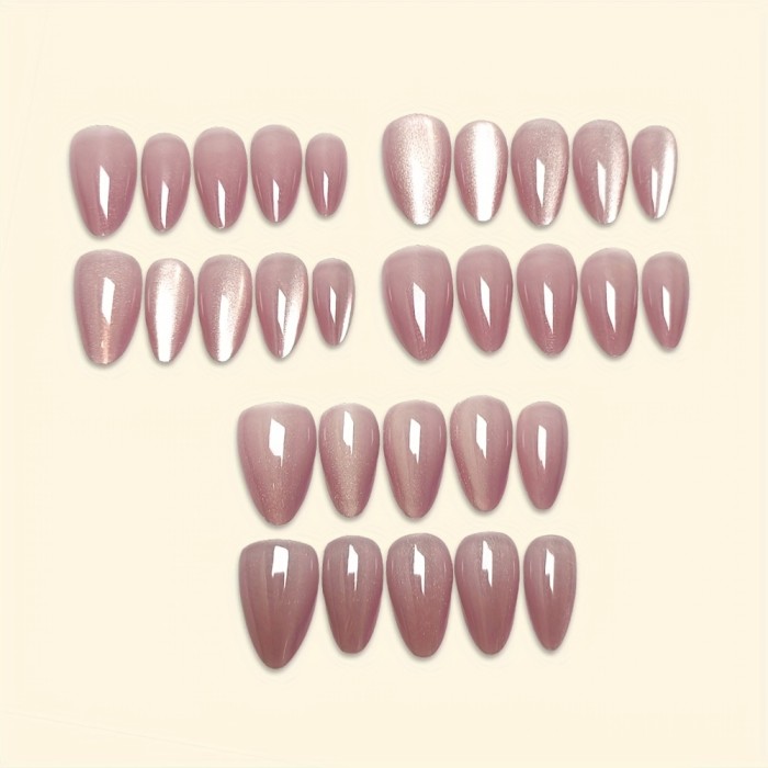 Shiny Pink Gradient Cat Eye Short Almond Press On Nails ✨