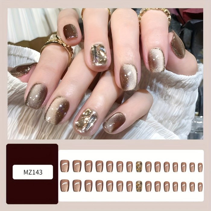 Brown Cat’s Eye Rhinestone Extra-Short Press On Nails ✨