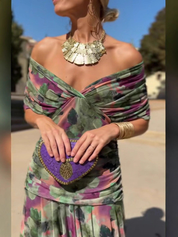 Sexy Off-Shoulder Boho Chiffon Long Beach Dress