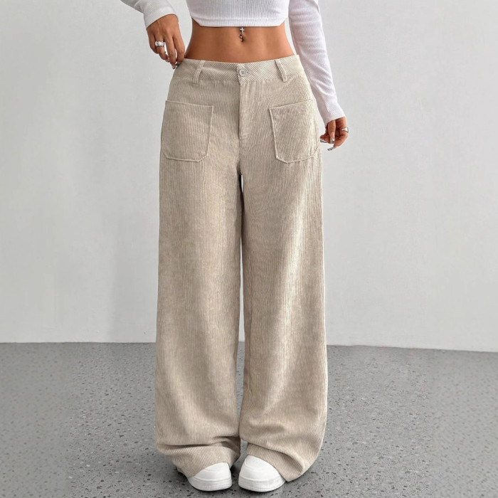 Solid Color Corduroy Wide Leg Pants – Autumn Baggy Trousers ✨