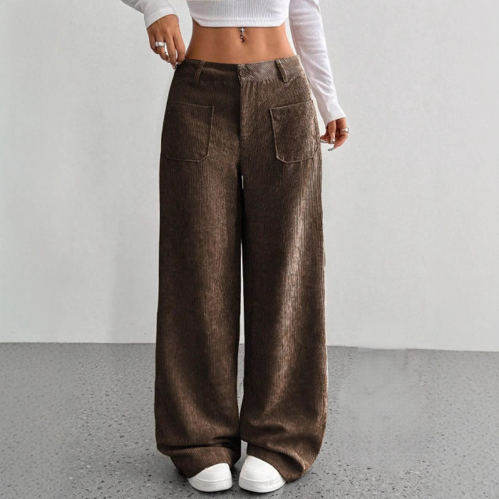 Solid Color Corduroy Wide Leg Pants – Autumn Baggy Trousers ✨
