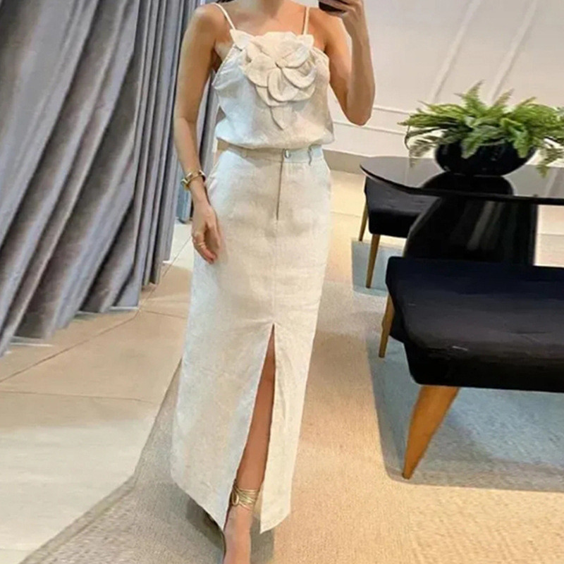 Charming Lady Linen Blend Floral Tank & Slit Skirt Set ✨