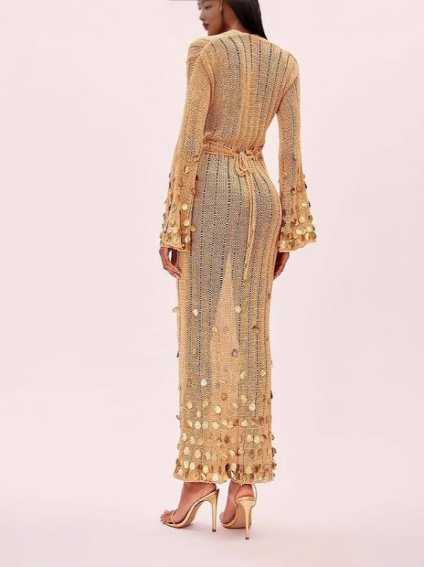 Shiny Sequin Lace-Up High Waist Maxi Party Dress ✨