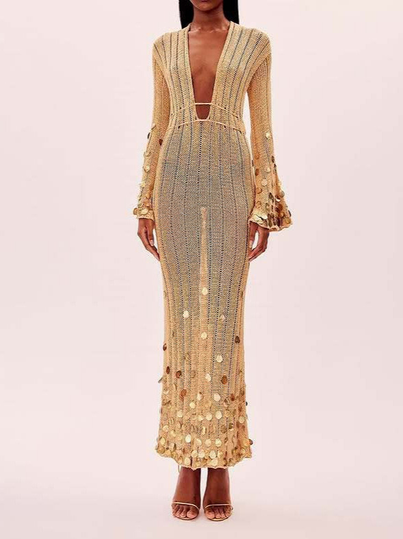 Shiny Sequin Lace-Up High Waist Maxi Party Dress ✨