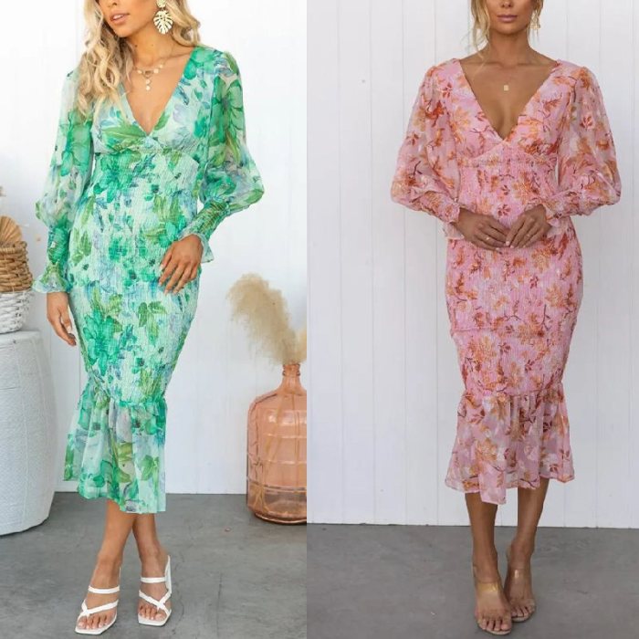 Fashionable Floral Print Pleated Waist Midi Dress ✨