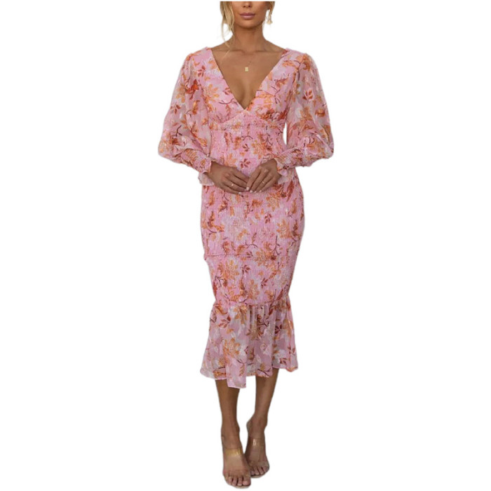 Fashionable Floral Print Pleated Waist Midi Dress ✨