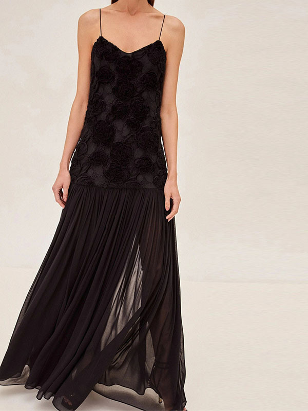 Elegant 3D Flower Patchwork Pleated Backless Maxi Dress ✨