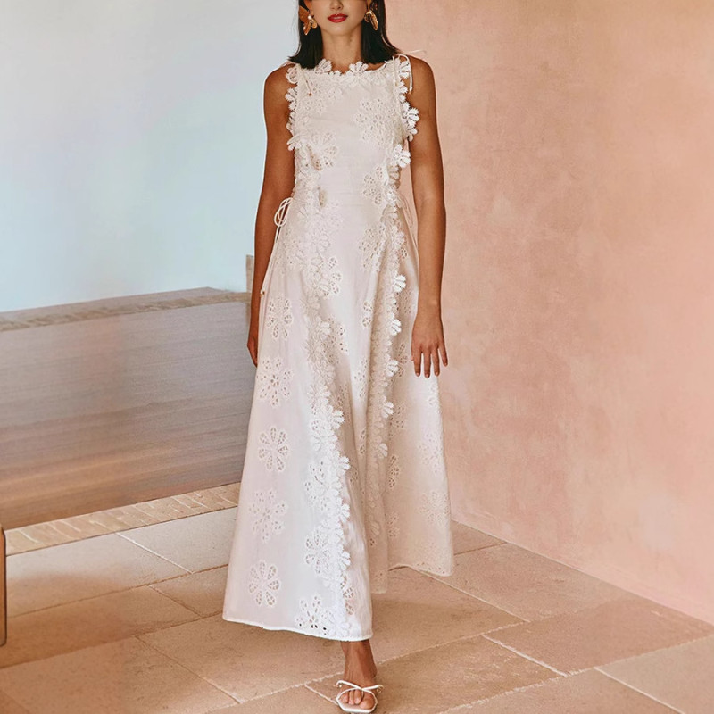 Elegant White Floral Bandage Lace Party Dress ✨