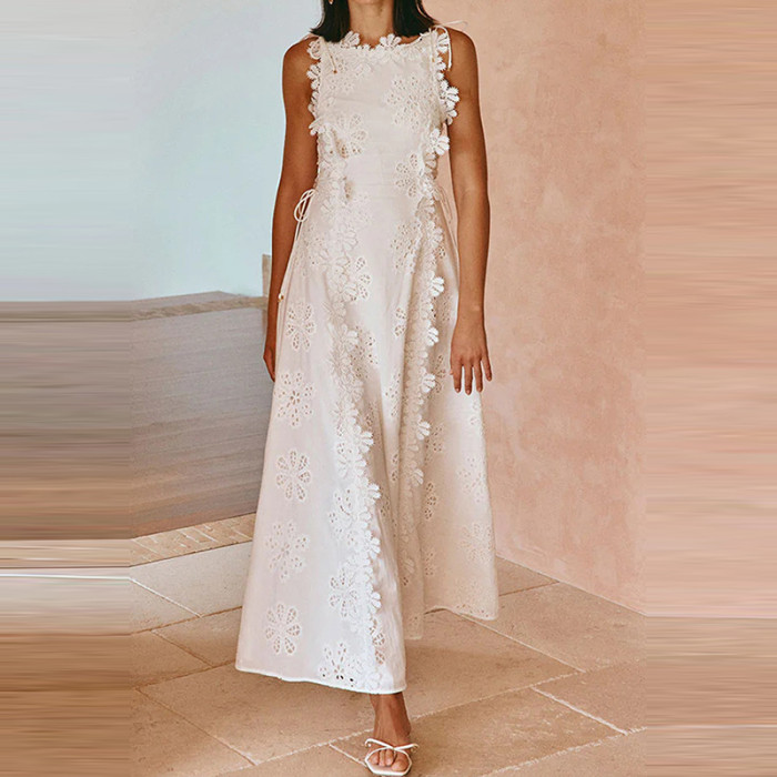 Elegant White Floral Bandage Lace Party Dress ✨
