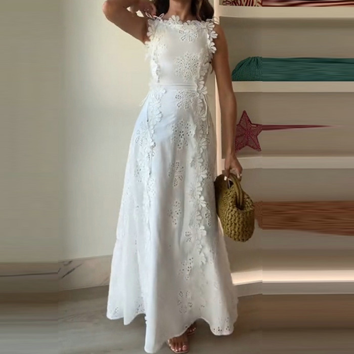 Elegant White Floral Bandage Lace Party Dress ✨