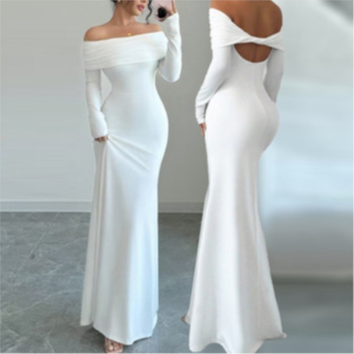 Sexy One-Shoulder Backless Slim Fit White Wedding Dress ✨