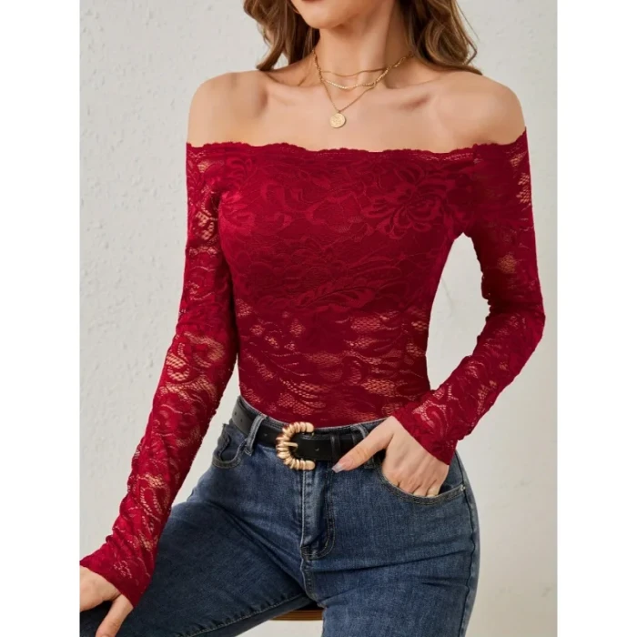 Sexy Off-Shoulder Lace Slim Fit Blouse ✨