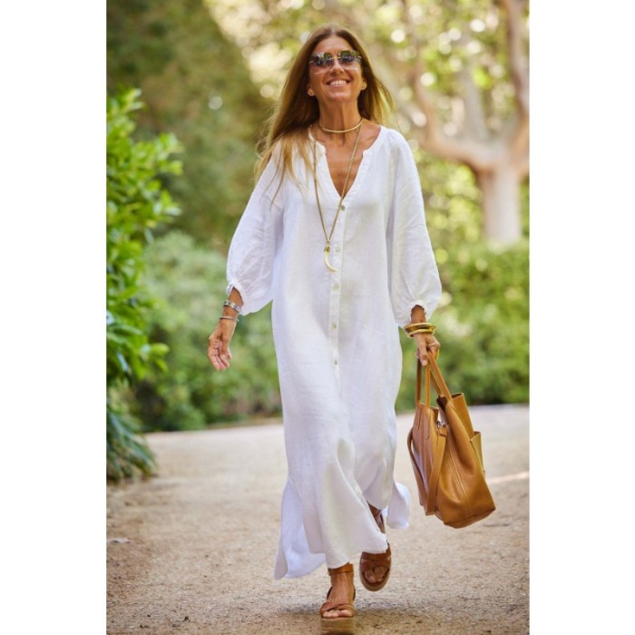 Summer Cotton Linen Long Sleeve Shirt Dress ✨