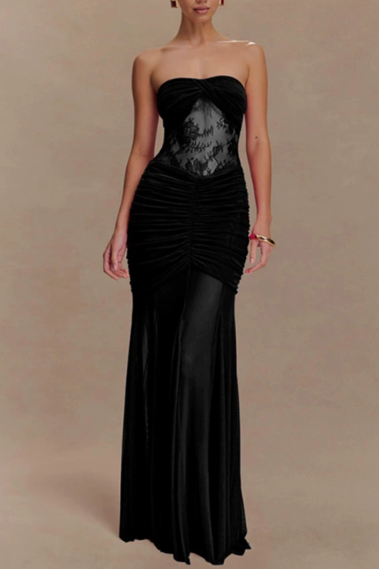 Sexy Strapless Lace Spliced Irregular Evening Gown ✨