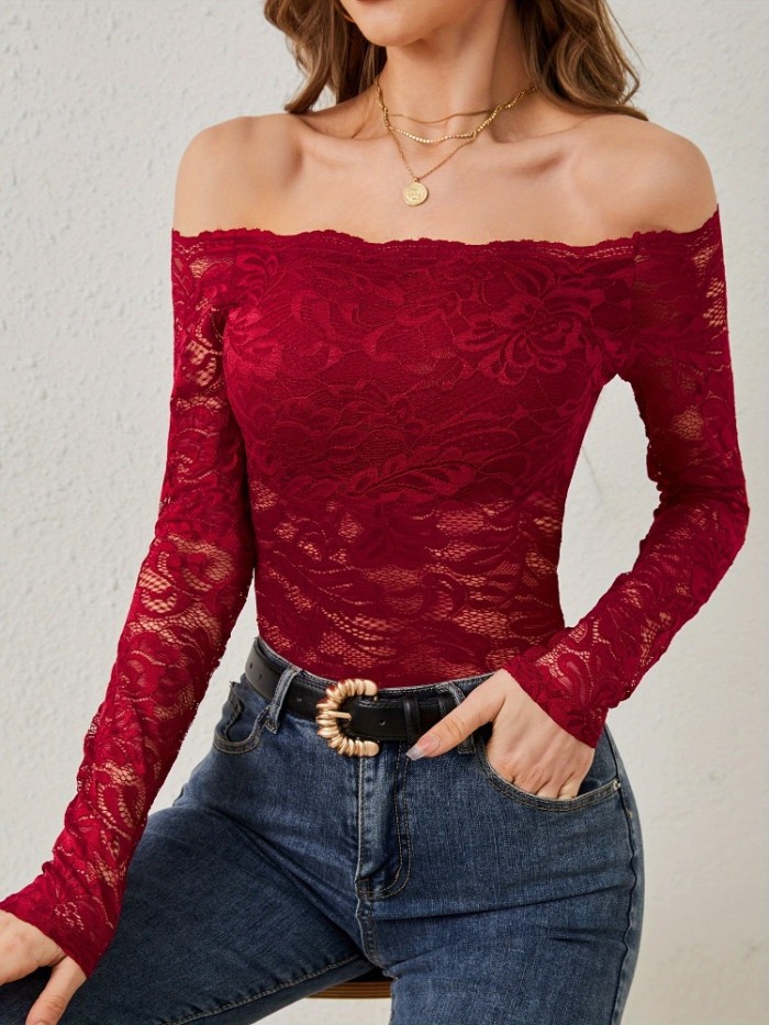 Sexy Off-Shoulder Lace Slim Fit Blouse ✨