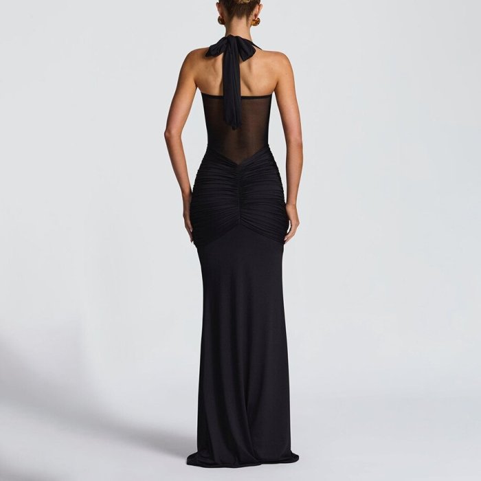 Sexy Mesh Splice Strapless Hanging Neck Maxi Dress ✨