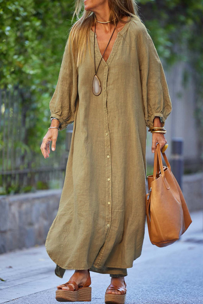 Summer Cotton Linen Long Sleeve Shirt Dress ✨